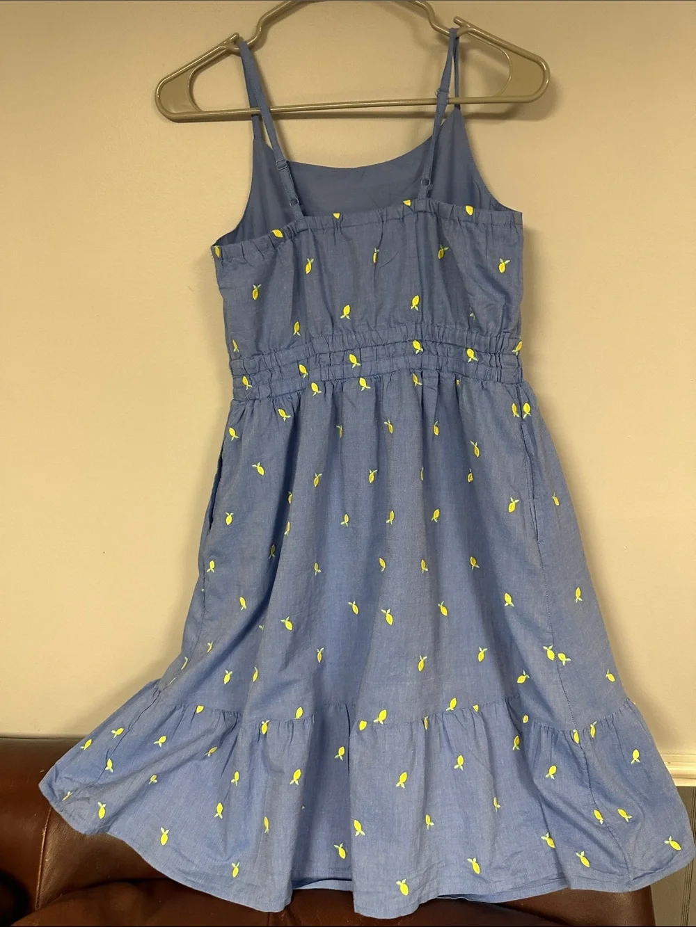 Girls cat & Jack blue / embroidered lemons fully lined summer dress XL 14 EUC!